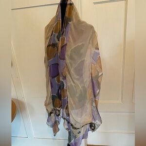 3 for 15$! Double Sheer Multicolor Scarf with Beaded and Embroidered Trim.